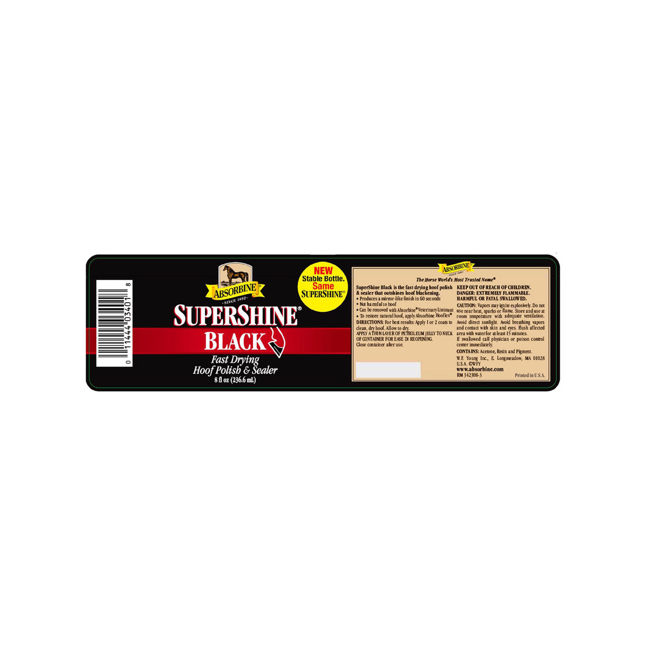 SUPERSHINE BLACK HOOF POLISH ABSORBINE 236ML | Cura del Cavallo | Cura degli Zoccoli | Absorbine