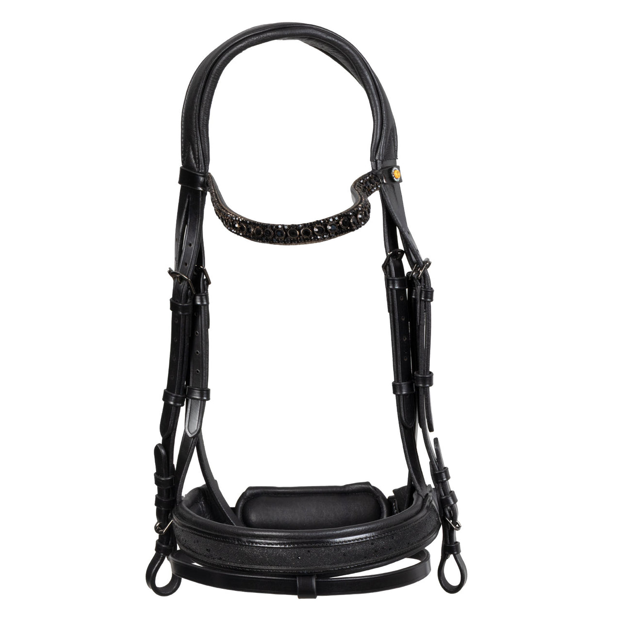 Testiera inglese in cuoio con nasaina brillantinata | Briglie e Accessori | Corone | Equestro