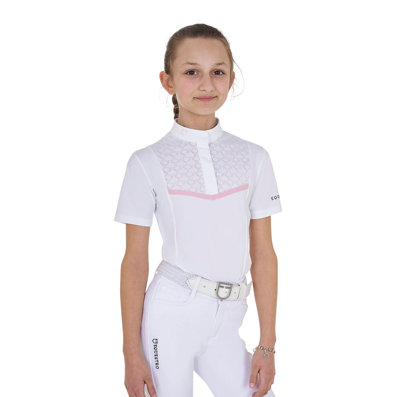 Polo concorso bambina slim fit con inserti traforati sul petto | Abbigliamento | Polo da Competizione | Equestro