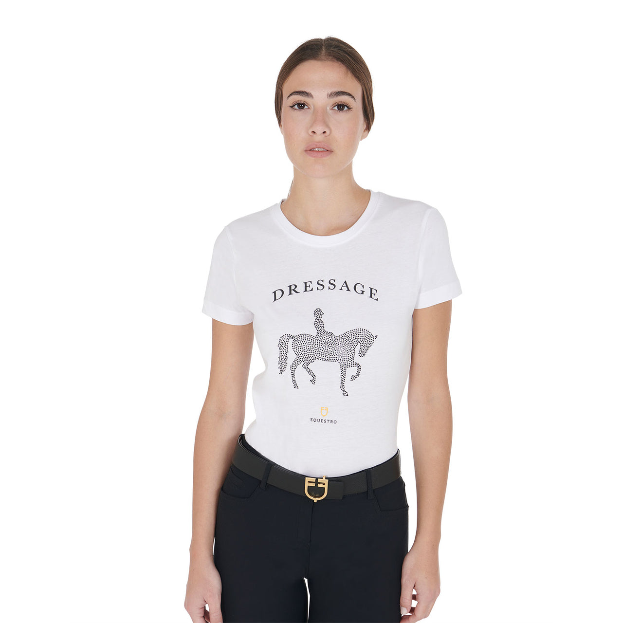 T-shirt donna slim fit disegno dressage con strass | Abbigliamento | T-Shirt | Equestro