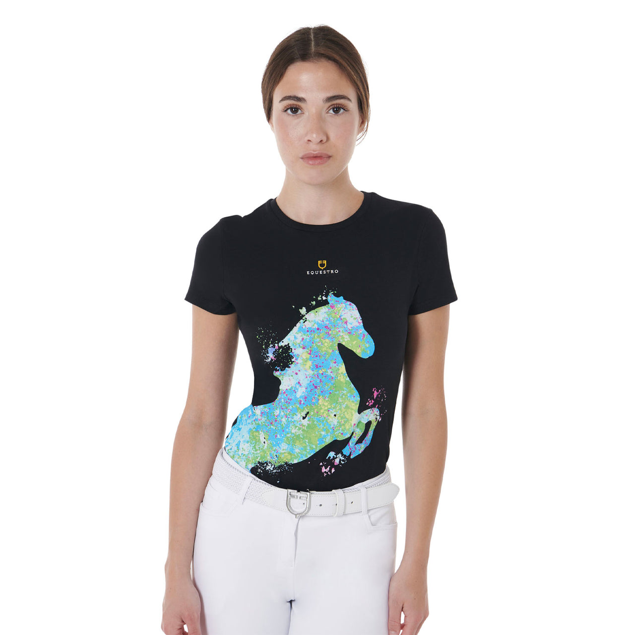 T-shirt donna slim fit con stampa cavallo astratta | Abbigliamento | T-Shirt | Equestro