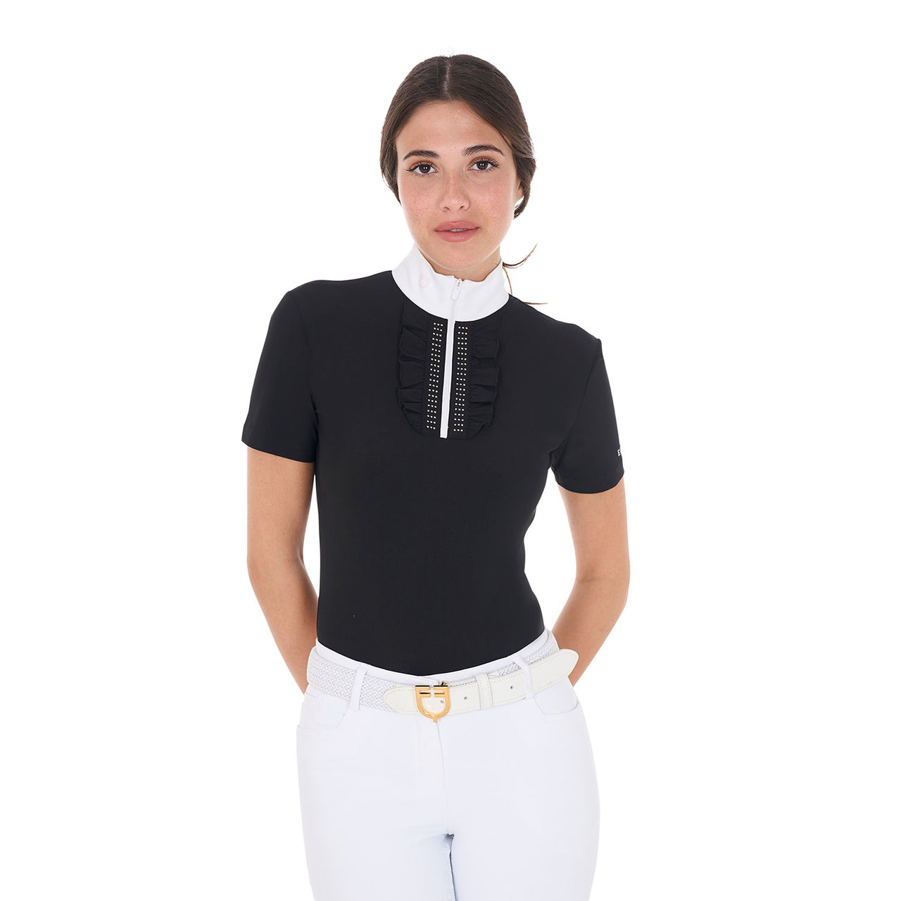 Polo concorso donna slim fit con ruches e strass
 | Abbigliamento | Polo da Competizione | Equestro