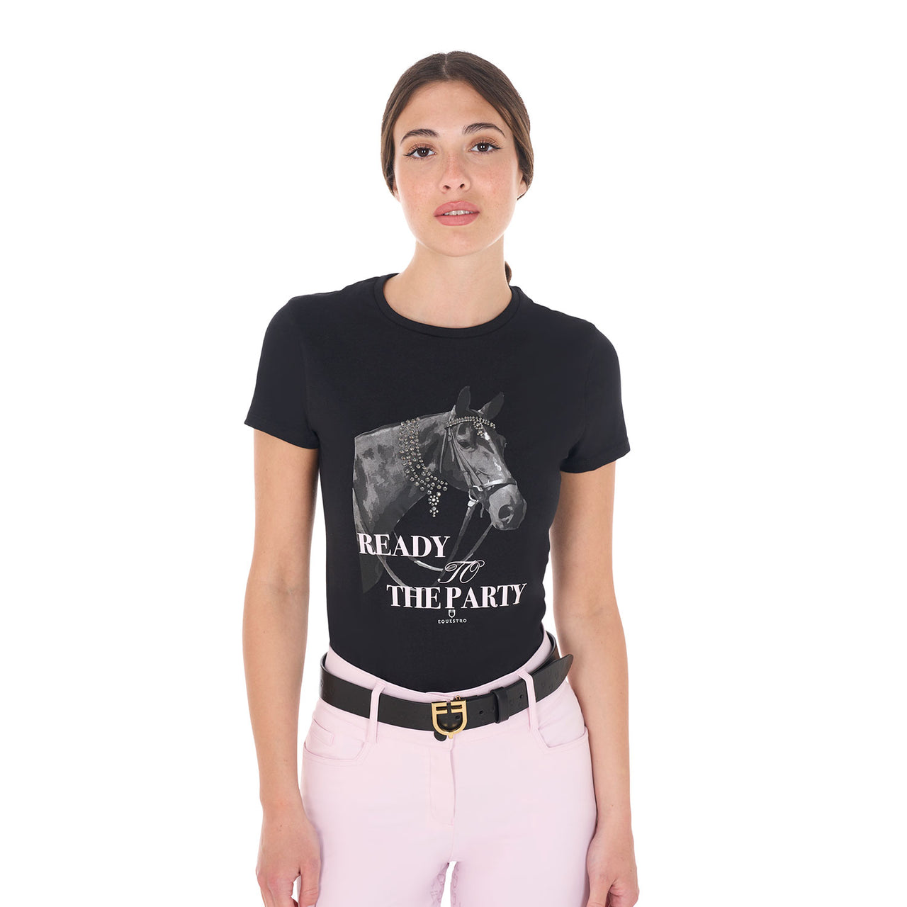 T-shirt donna Ready To The Party in cotone con strass
 | Abbigliamento | T-Shirt | Equestro