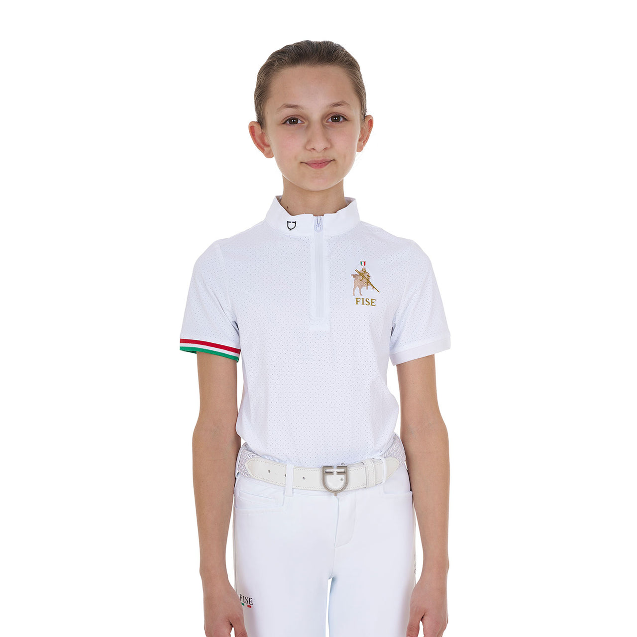 Polo bambina da concorso con zip Equestro X FISE | Abbigliamento | Polo da Competizione | Equestro