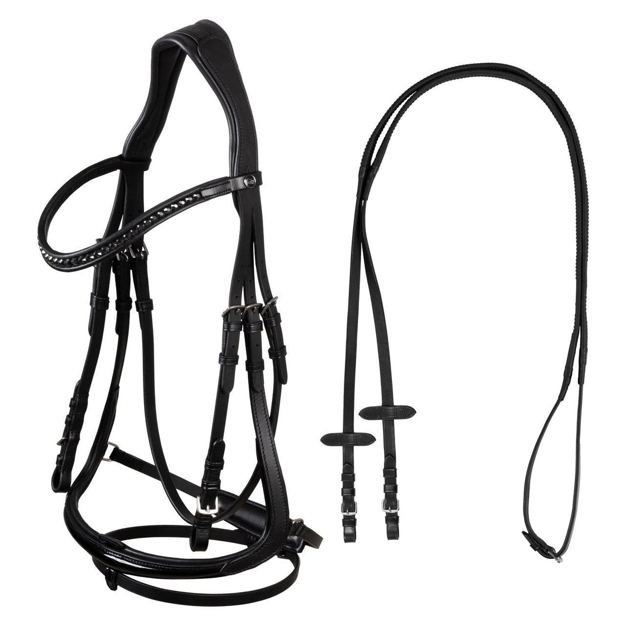 TESTIERA DRESSAGE MODELLO HEMELITE CON REDINI IN GOMMA | Briglie e Accessori | Corone | Supreme