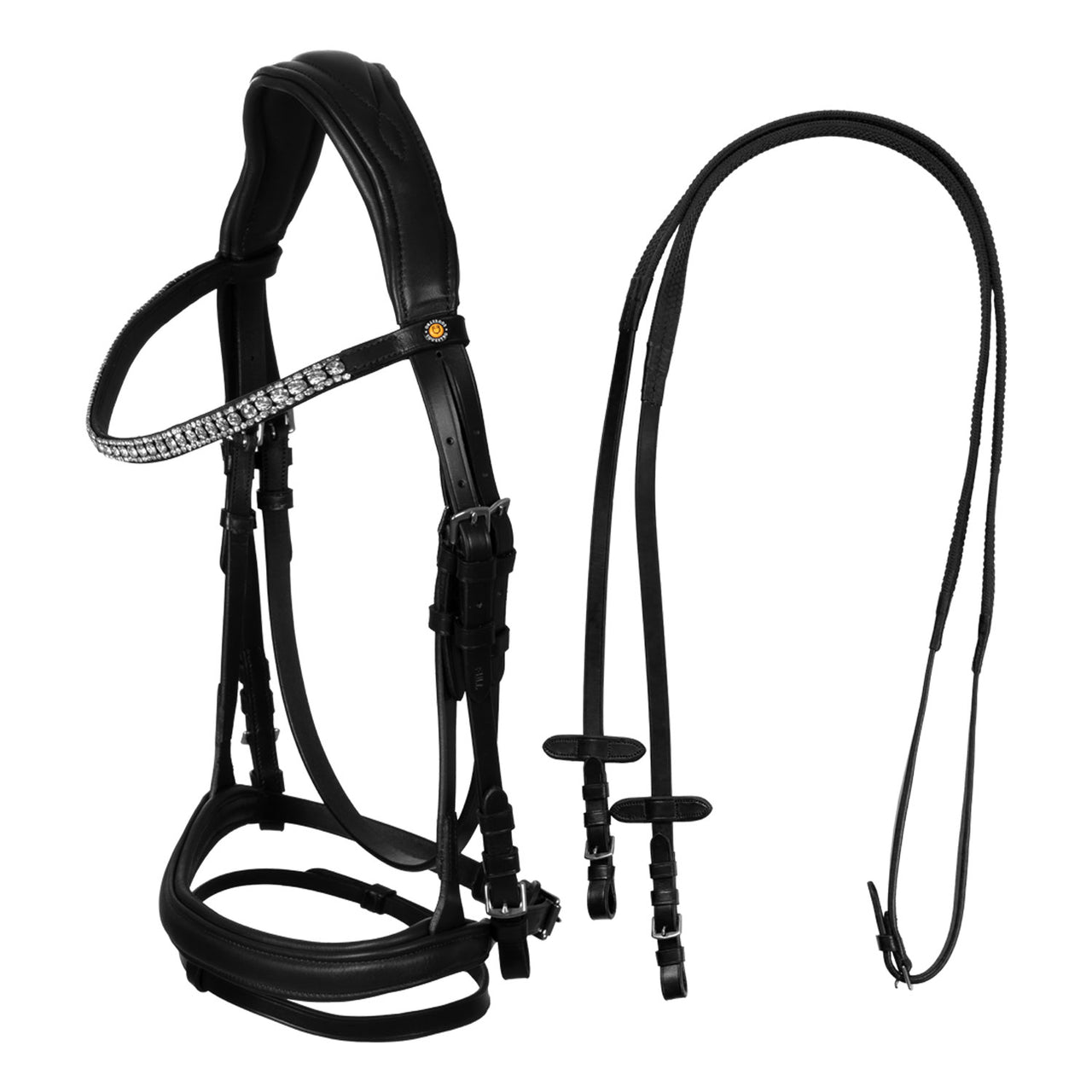 Testiera nera anatomica in pelle con strass | Briglie e Accessori | Corone | Equestro