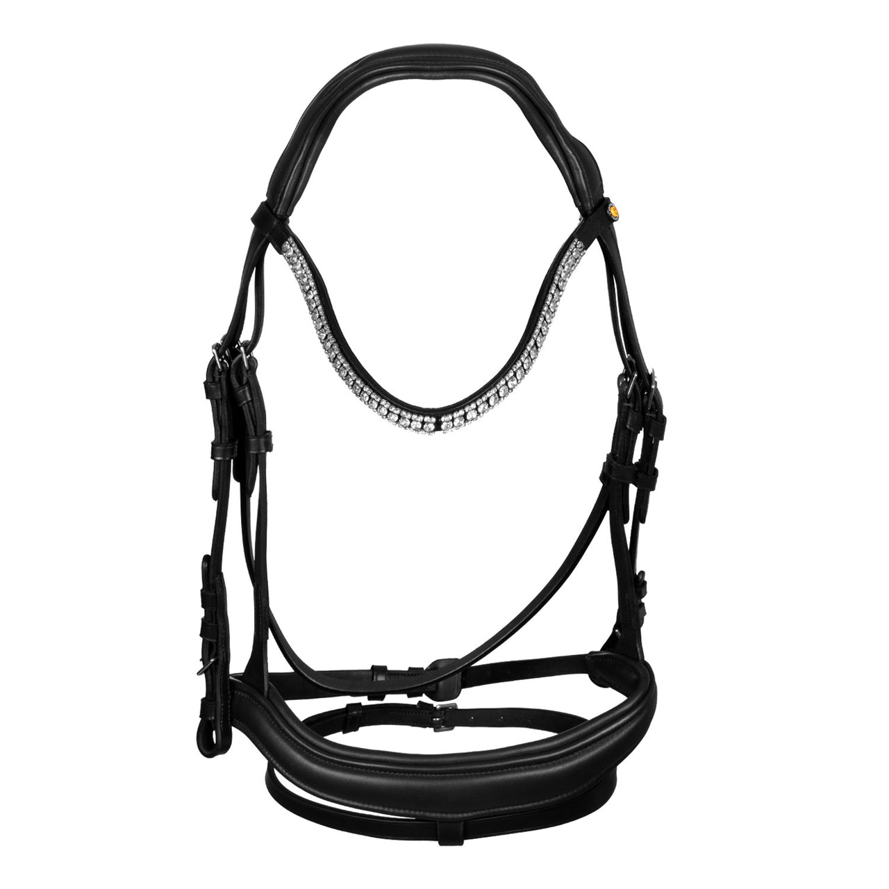 Testiera nera anatomica in pelle con strass | Briglie e Accessori | Corone | Equestro