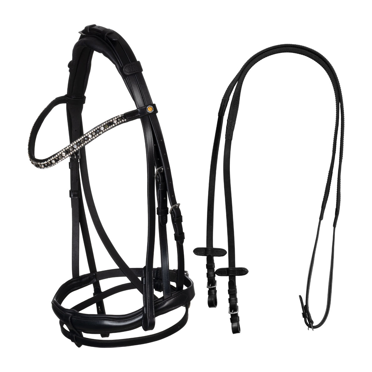 Testiera inglese in cuoio con strass su frontalino | Briglie e Accessori | Corone | Equestro