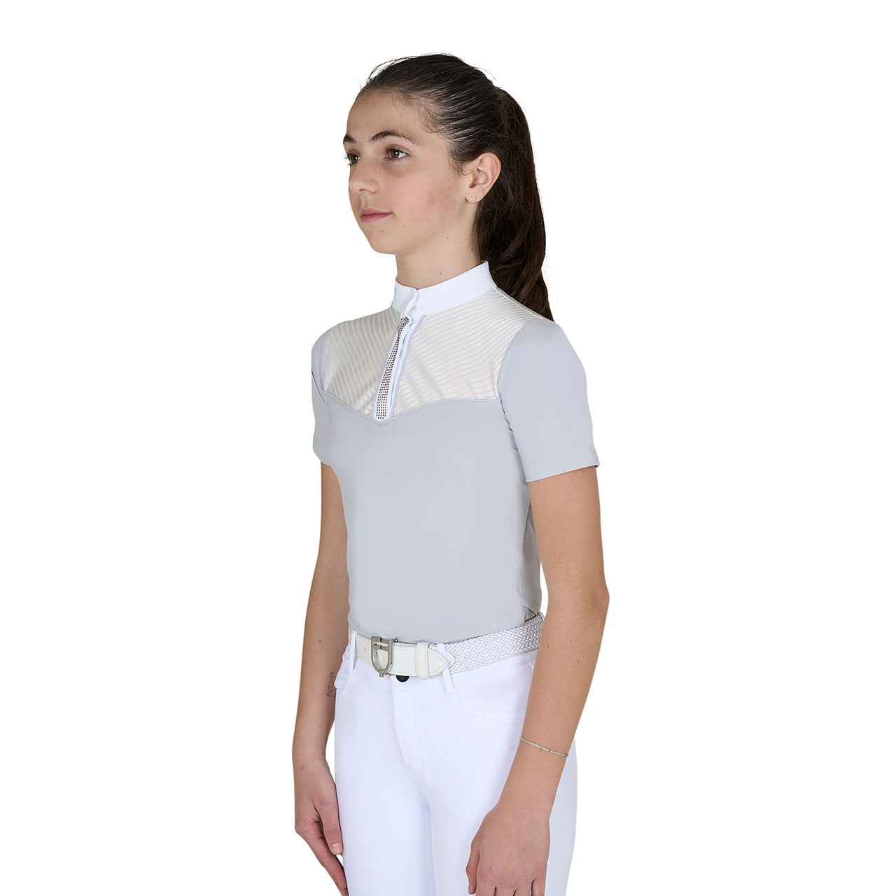 Polo concorso bambina slim fit con inserti in tessuto simil seta | Abbigliamento | Polo da Competizione | Equestro