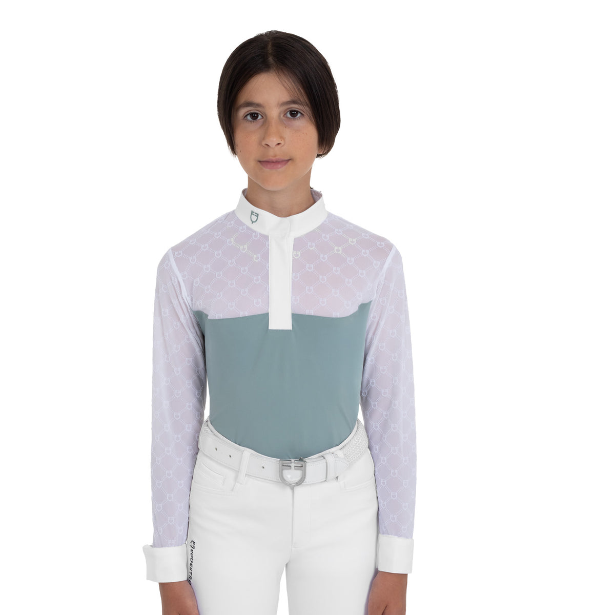 Polo da concorso bambina manica lunga con tulle | Abbigliamento | Polo da Competizione | Equestro