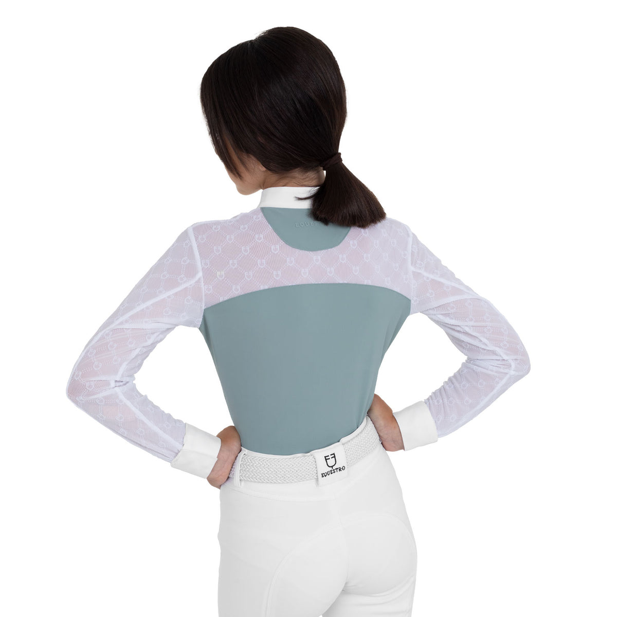 Polo da concorso bambina manica lunga con tulle | Abbigliamento | Polo da Competizione | Equestro