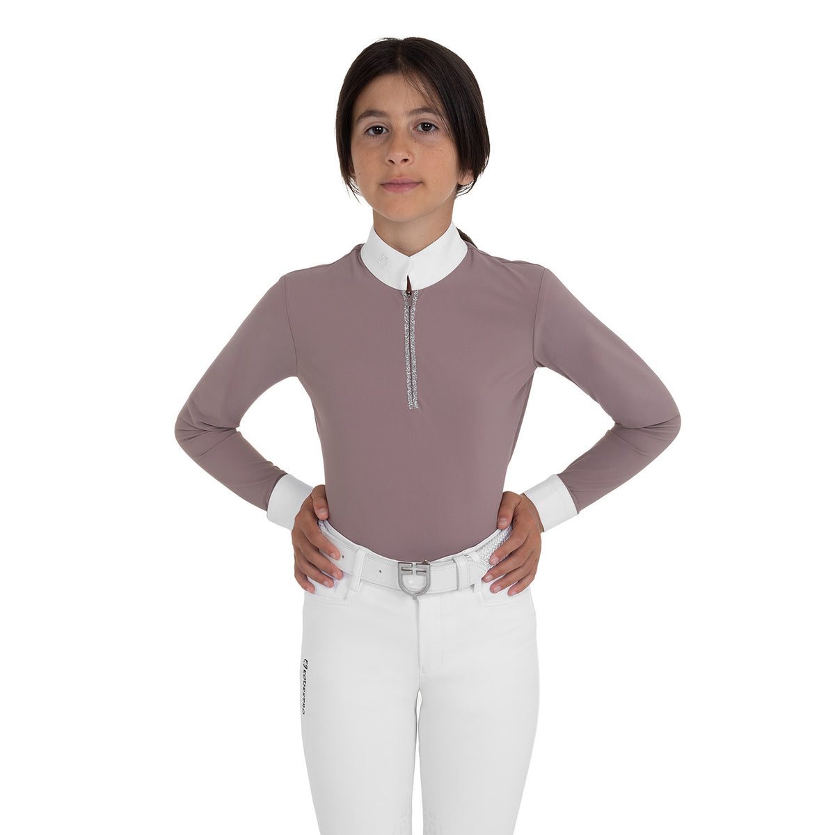 Polo da concorso bambina a manica lunga con strass | Abbigliamento | Polo da Competizione | Equestro