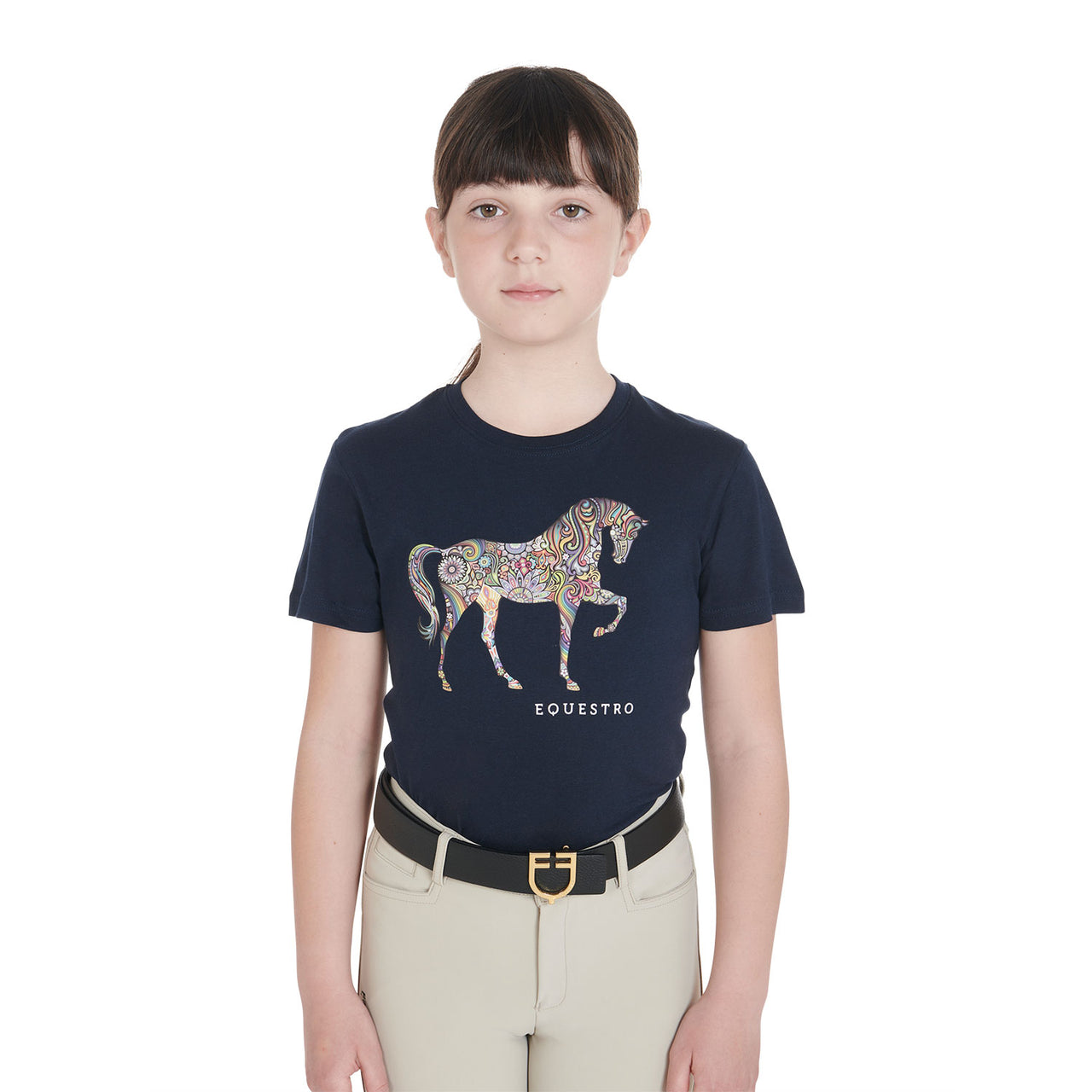 T-shirt bambini slim fit con silhouette cavallo floreale | Abbigliamento | T-Shirt | Equestro