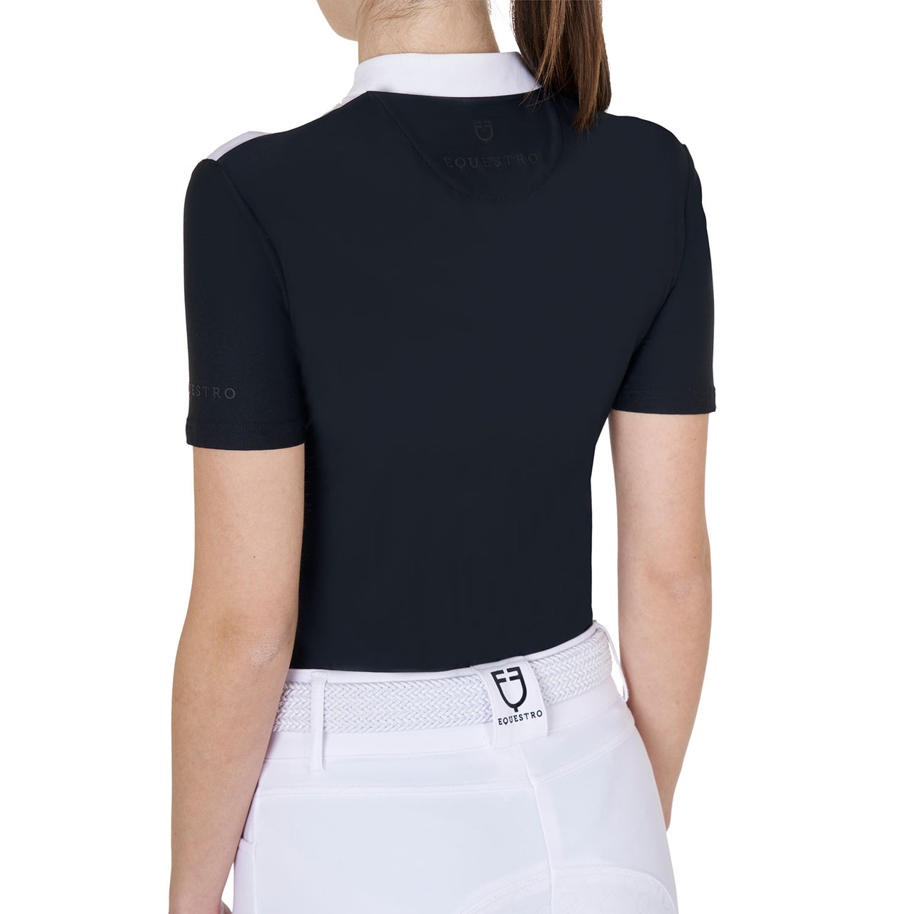 Polo donna da concorso a manica corta con strass frontali | Abbigliamento | Polo da Competizione | Equestro