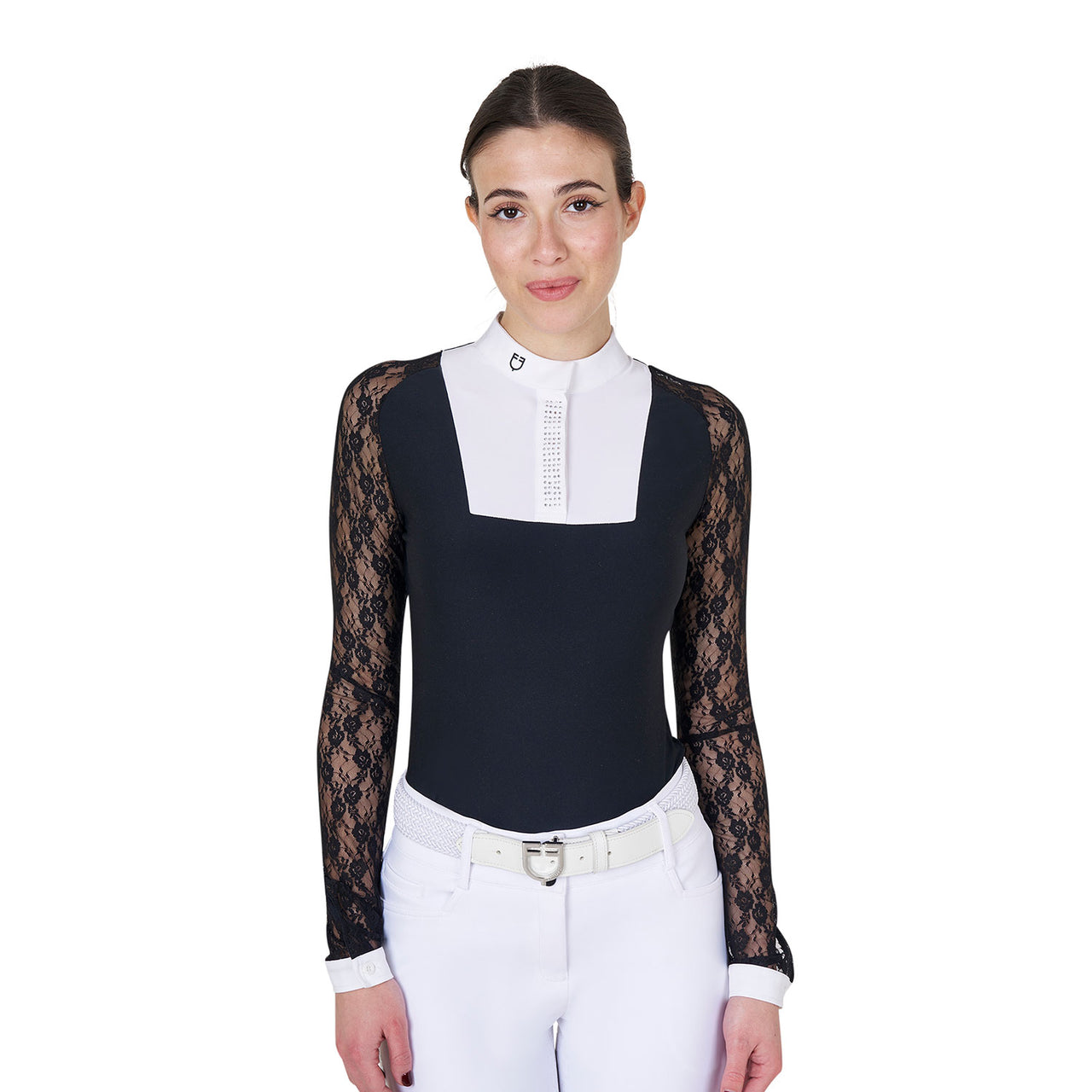 Polo donna da concorso con maniche lunghe in pizzo | Abbigliamento | Polo da Competizione | Equestro