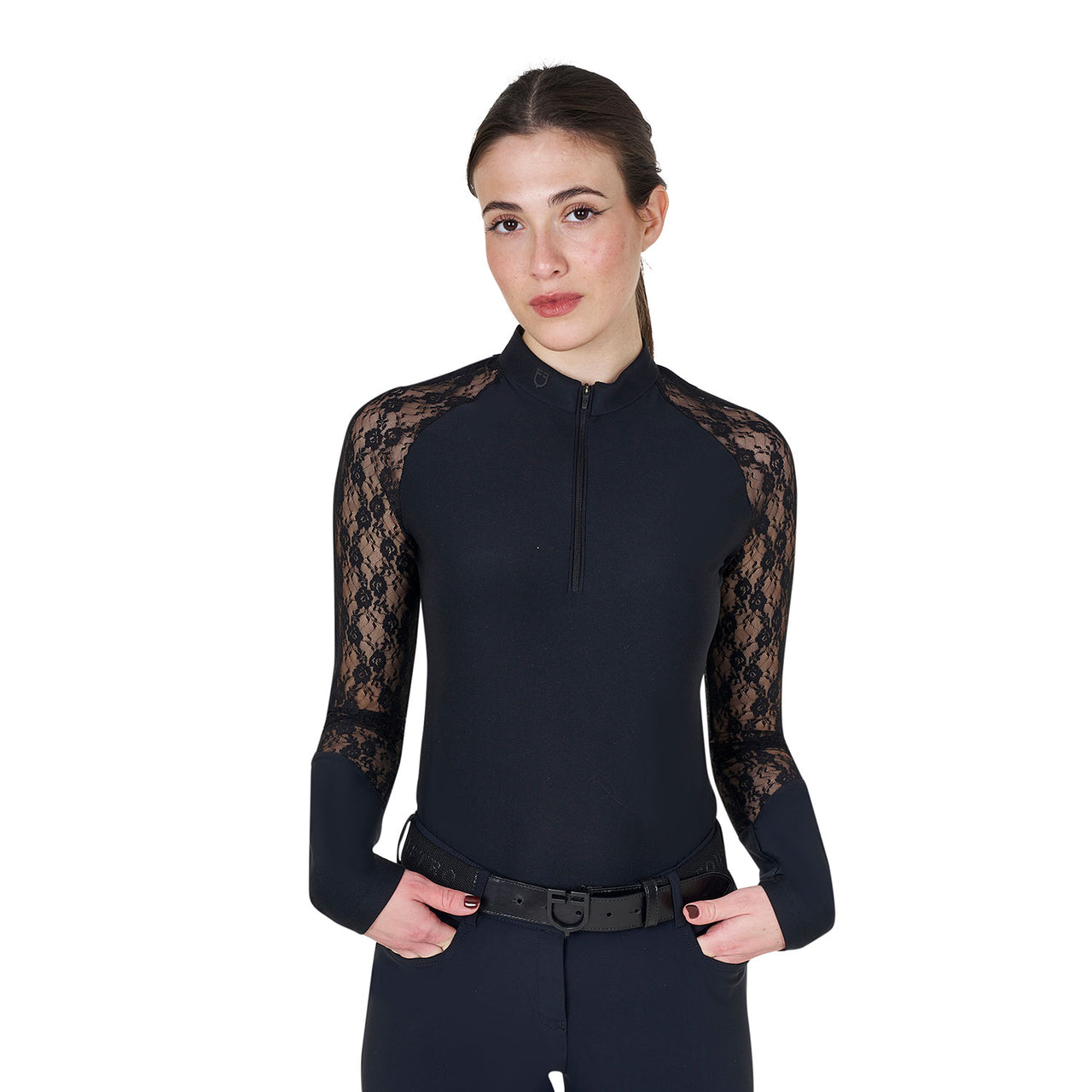 Polo donna da allenamento con maniche lunghe in pizzo | Abbigliamento | Polo da Allenamento | Equestro
