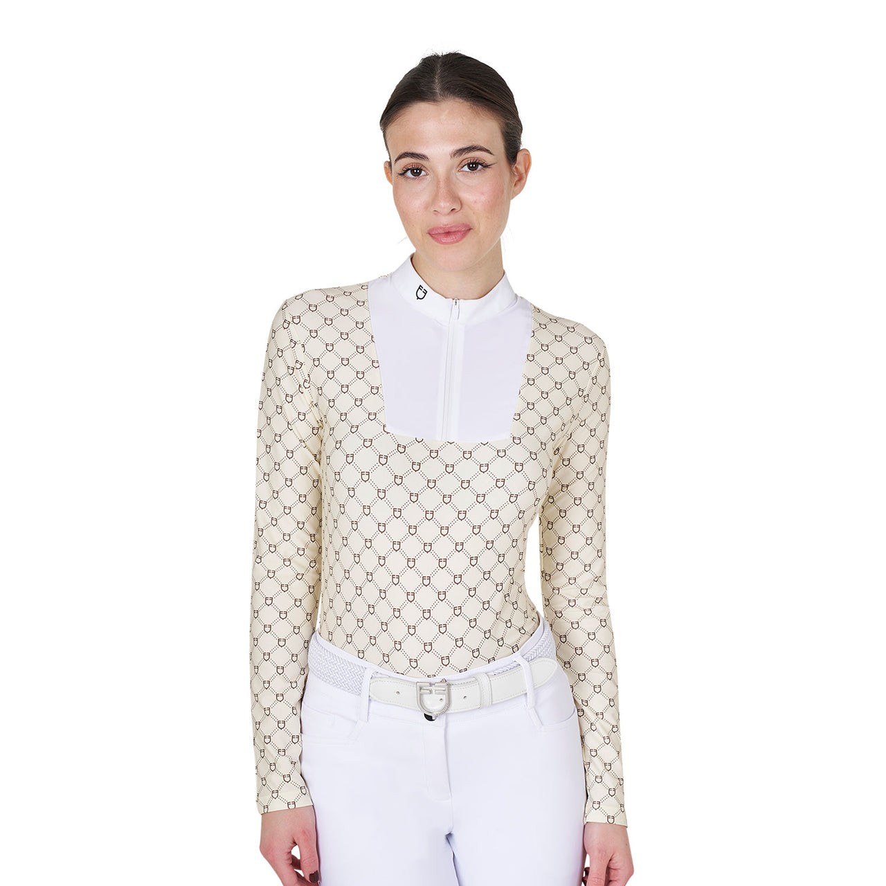 Polo donna da concorso a manica lunga con stampa monogram | Abbigliamento | Polo da Competizione | Equestro