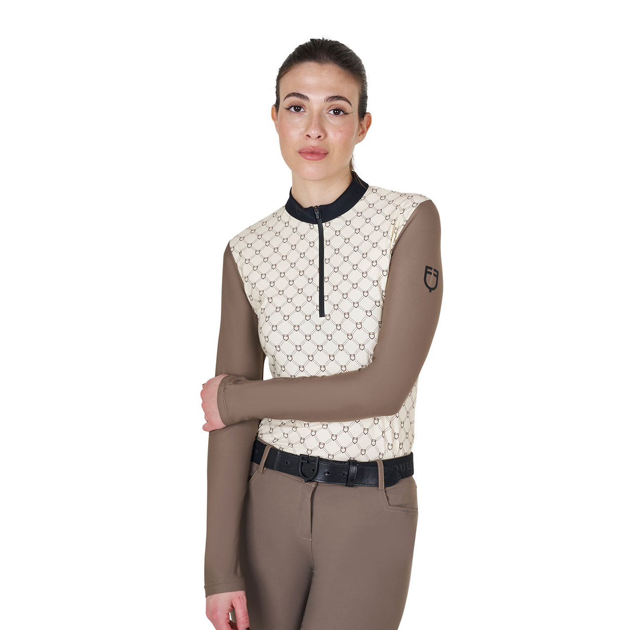 Polo donna da allenamento a manica lunga con stampa monogram | Abbigliamento | Polo da Allenamento | Equestro