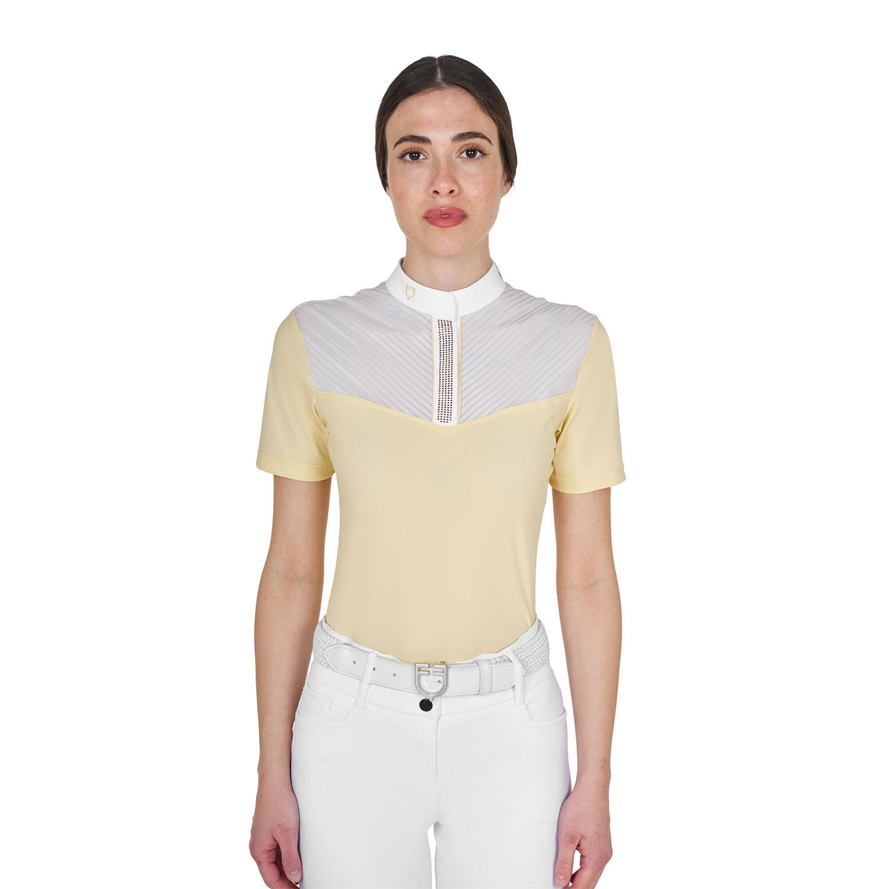 Polo concorso donna slim fit con inserti in tessuto simil seta | Abbigliamento | Polo da Competizione | Equestro