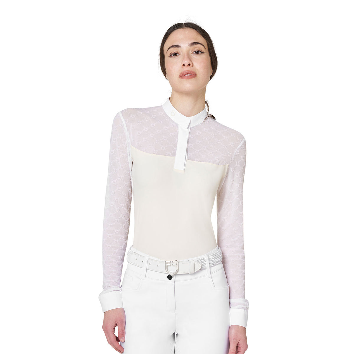 Polo concorso donna maniche lunghe con tulle | Abbigliamento | Polo da Competizione | Equestro