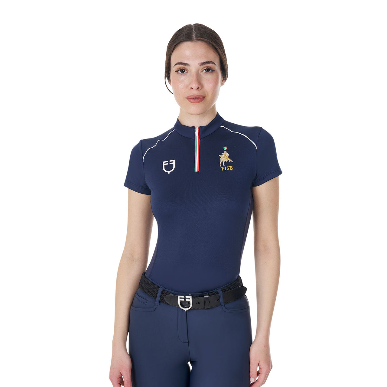 Polo donna da allenamento zip tricolore Equestro X FISE | Abbigliamento | Polo da Allenamento | Equestro