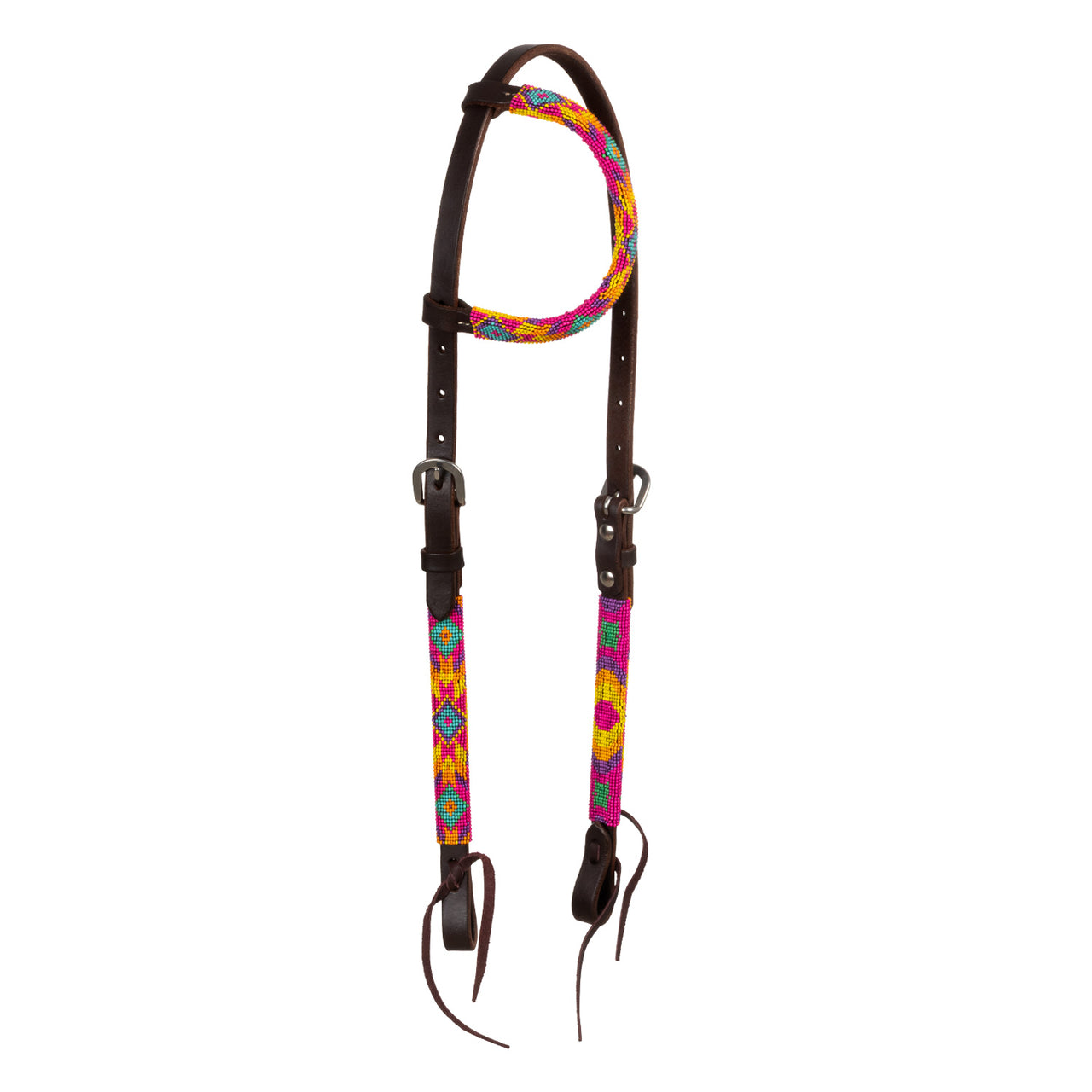 BRIGLIA WESTERN CON PERLINE MULTICOLORE E OLIATA A UN ORECCHIO | Briglie e Accessori | Corone | Pool's