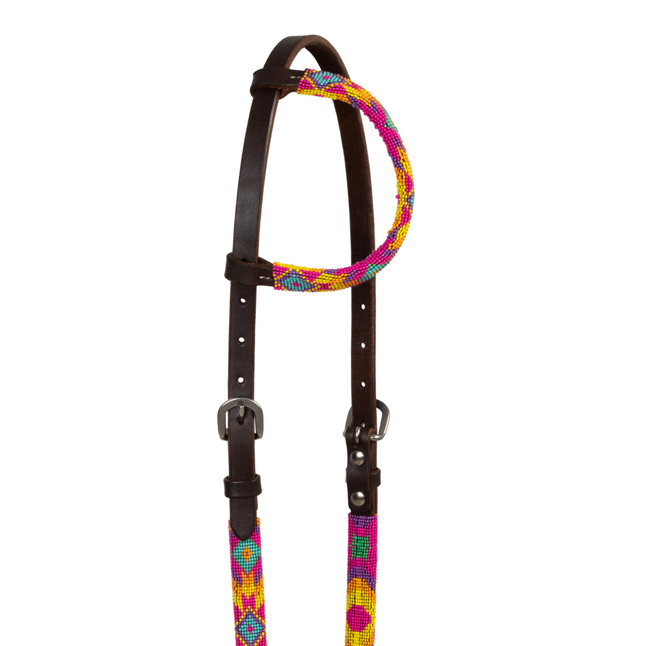 BRIGLIA WESTERN CON PERLINE MULTICOLORE E OLIATA A UN ORECCHIO | Briglie e Accessori | Corone | Pool's
