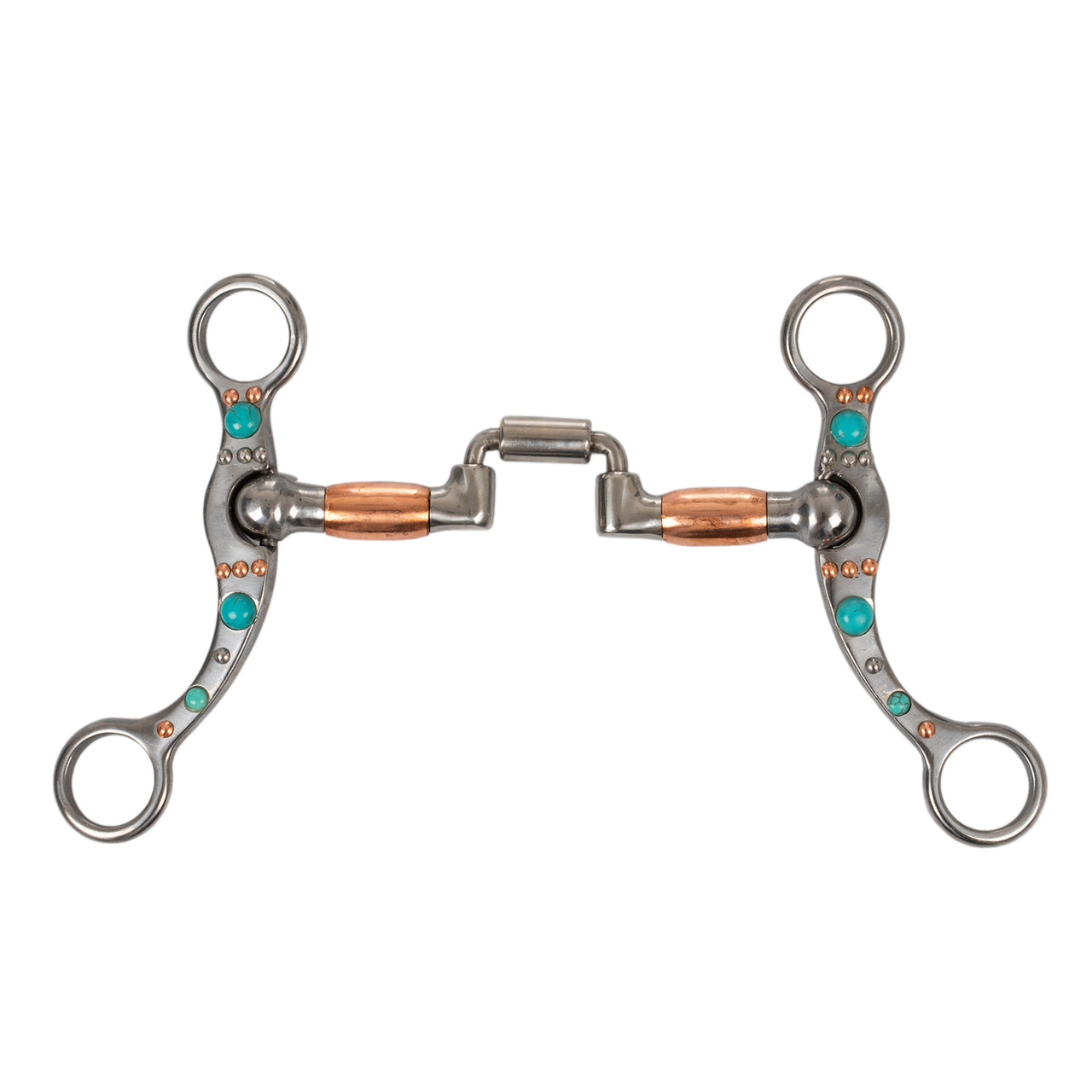 MORSO CORRECTIONAL IN FERRO LAVORATO CON RULLI RAME E PERLE TURCHESI | Imboccature e Accessori | Imboccature e Accessori | Pool's