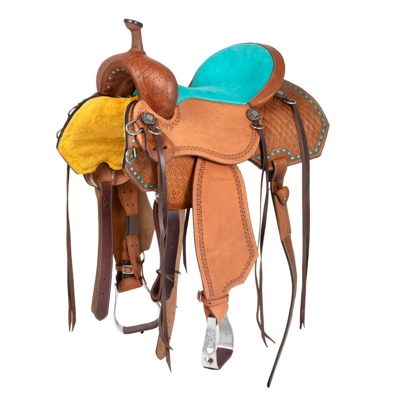 Sella barrel con seggio turquoise e basket tooling | Selle e Accessori | Selle Barrel | Pool's