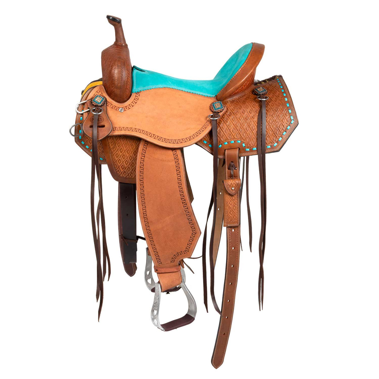 Sella barrel con seggio turquoise e basket tooling | Selle e Accessori | Selle Barrel | Pool's
