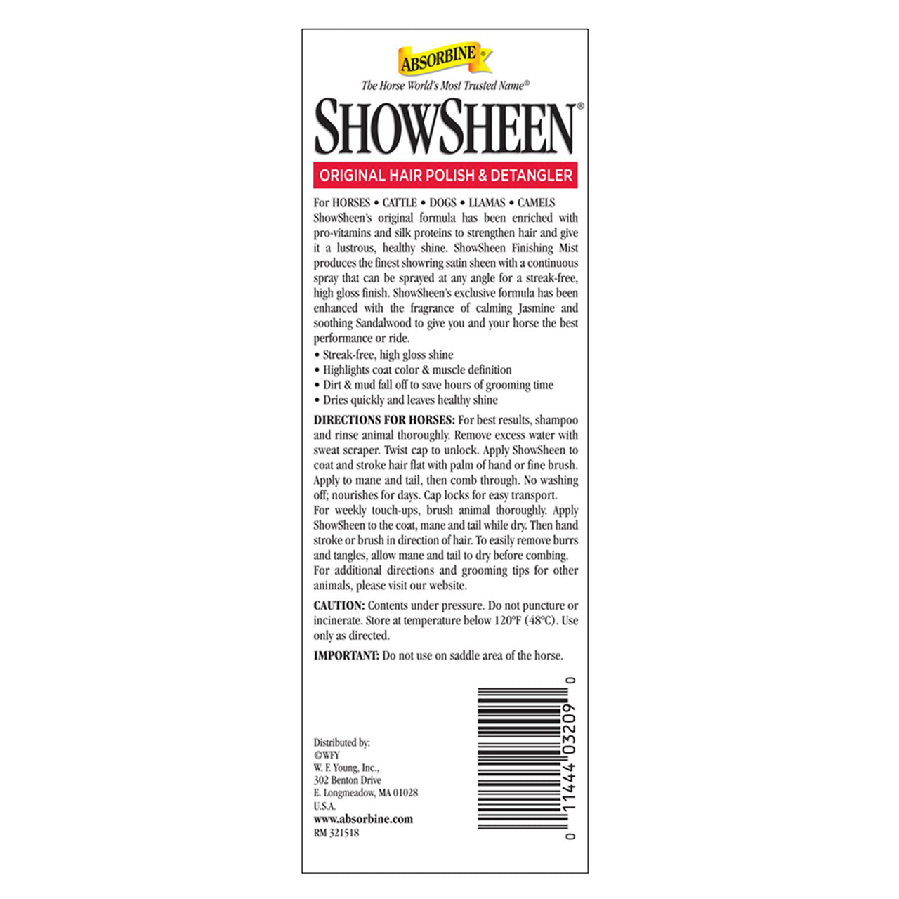 SHOWSHEEN 444 ML CON EROGATORE | Cura del Cavallo | Sgroviglianti | Absorbine