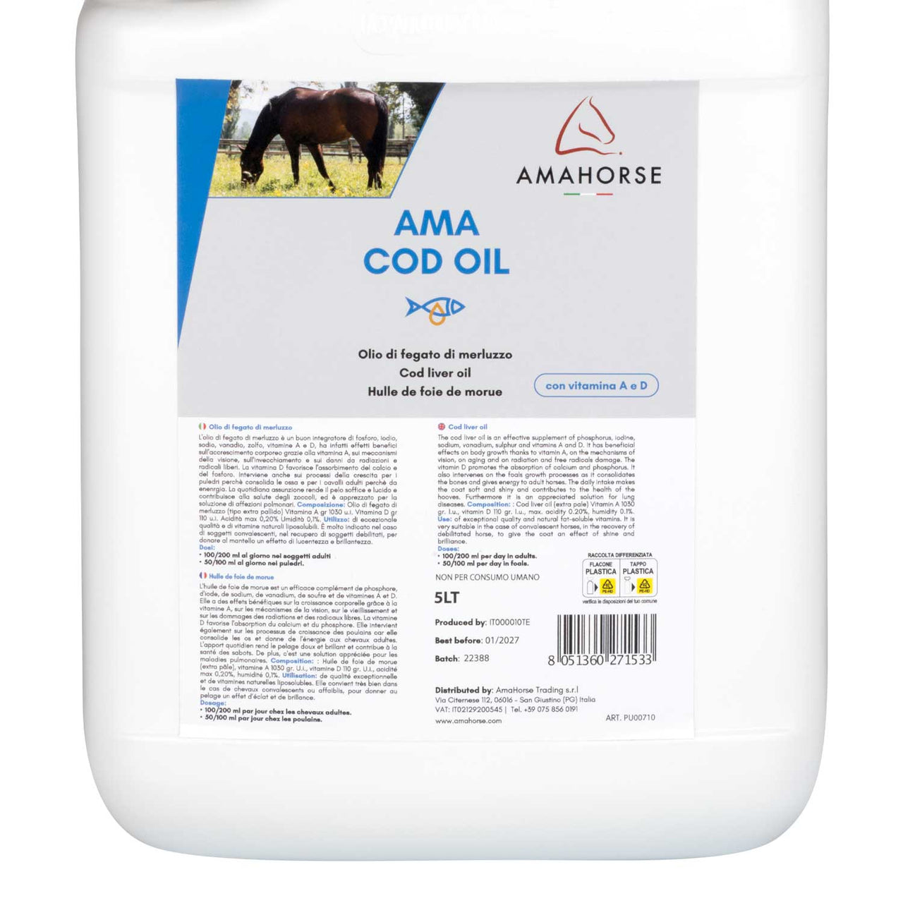 OLIO DI FEGATO DI MERLUZZO (5 LT) | Cura del Cavallo | Benessere e Recupero | AmaHorse