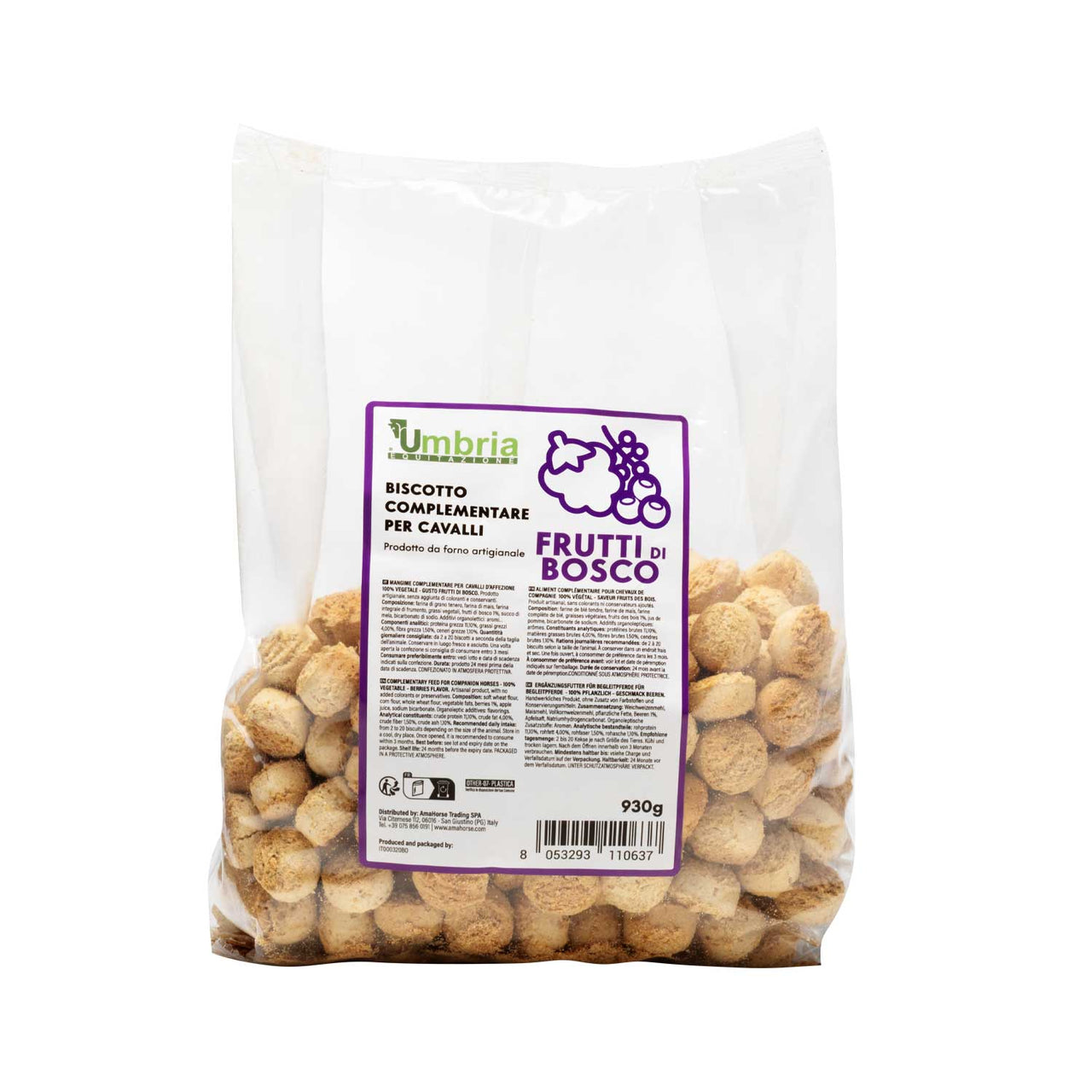 BISCOTTO VEGETALE PER CAVALLI GUSTO FRUTTI DI BOSCO (930 GR) | Cura del Cavallo | Biscotti per Cavalli | Umbria Equitazione
