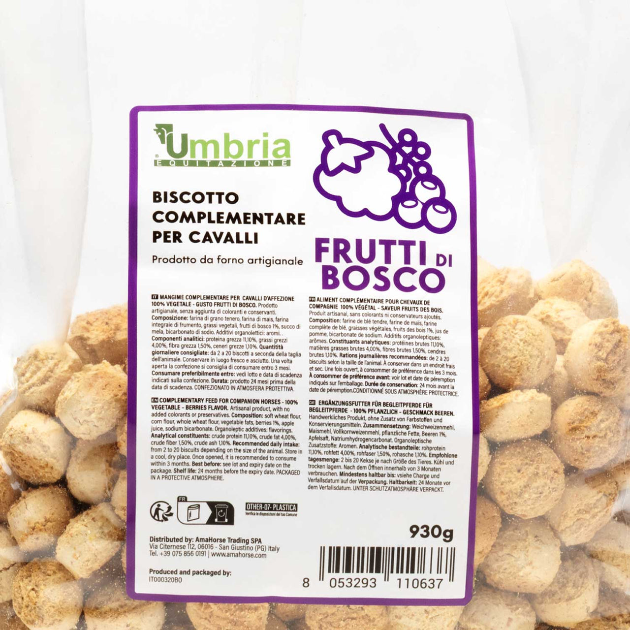 BISCOTTO VEGETALE PER CAVALLI GUSTO FRUTTI DI BOSCO (930 GR) | Cura del Cavallo | Biscotti per Cavalli | Umbria Equitazione