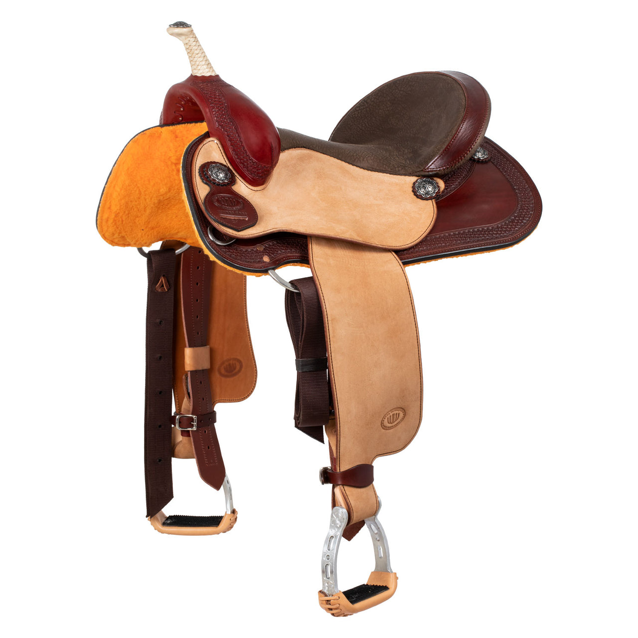 Sella Westwood basic barrel MJ burgundy/reverse natural border basket tooling | Selle e Accessori | Selle Barrel | Westwood