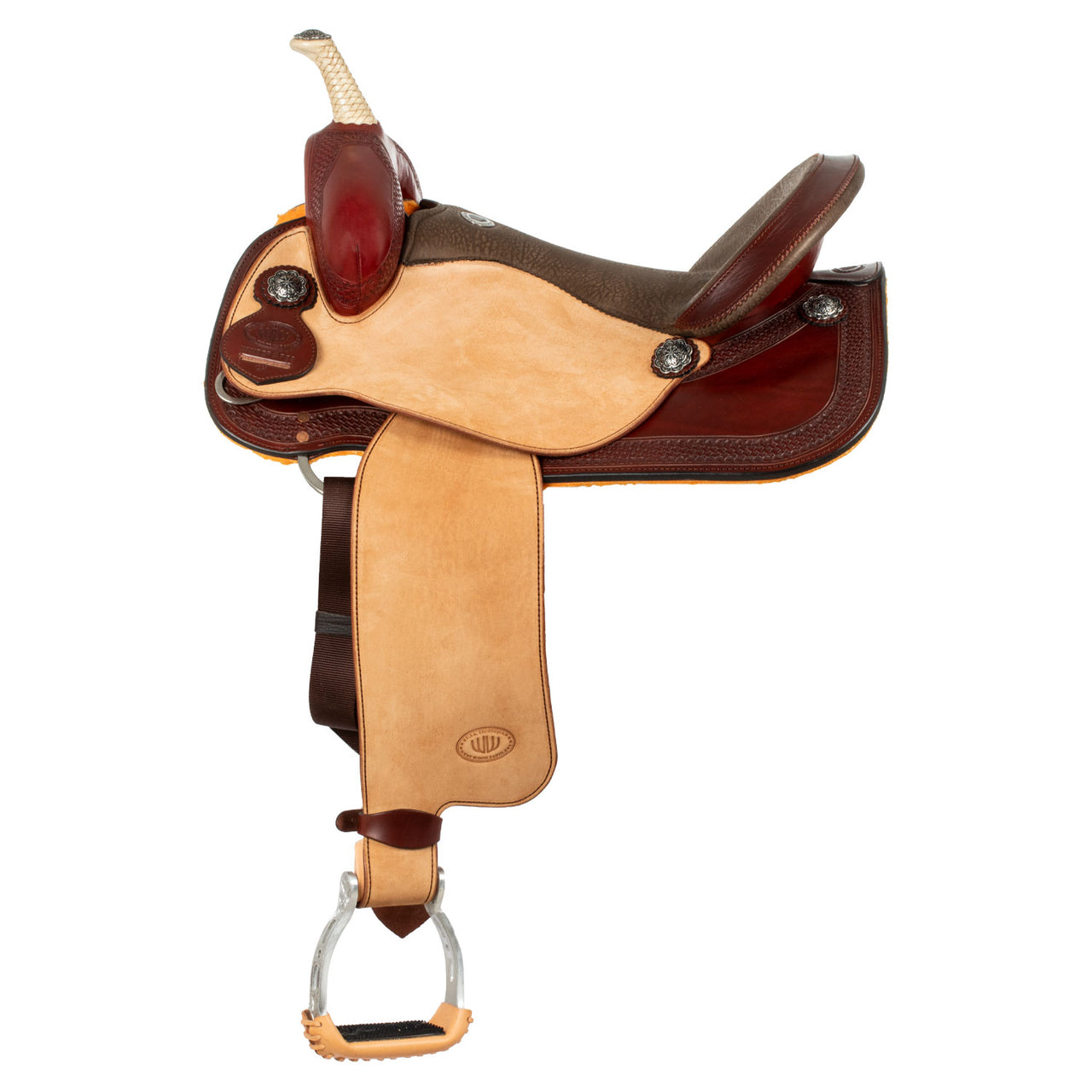 Sella Westwood basic barrel MJ burgundy/reverse natural border basket tooling | Selle e Accessori | Selle Barrel | Westwood
